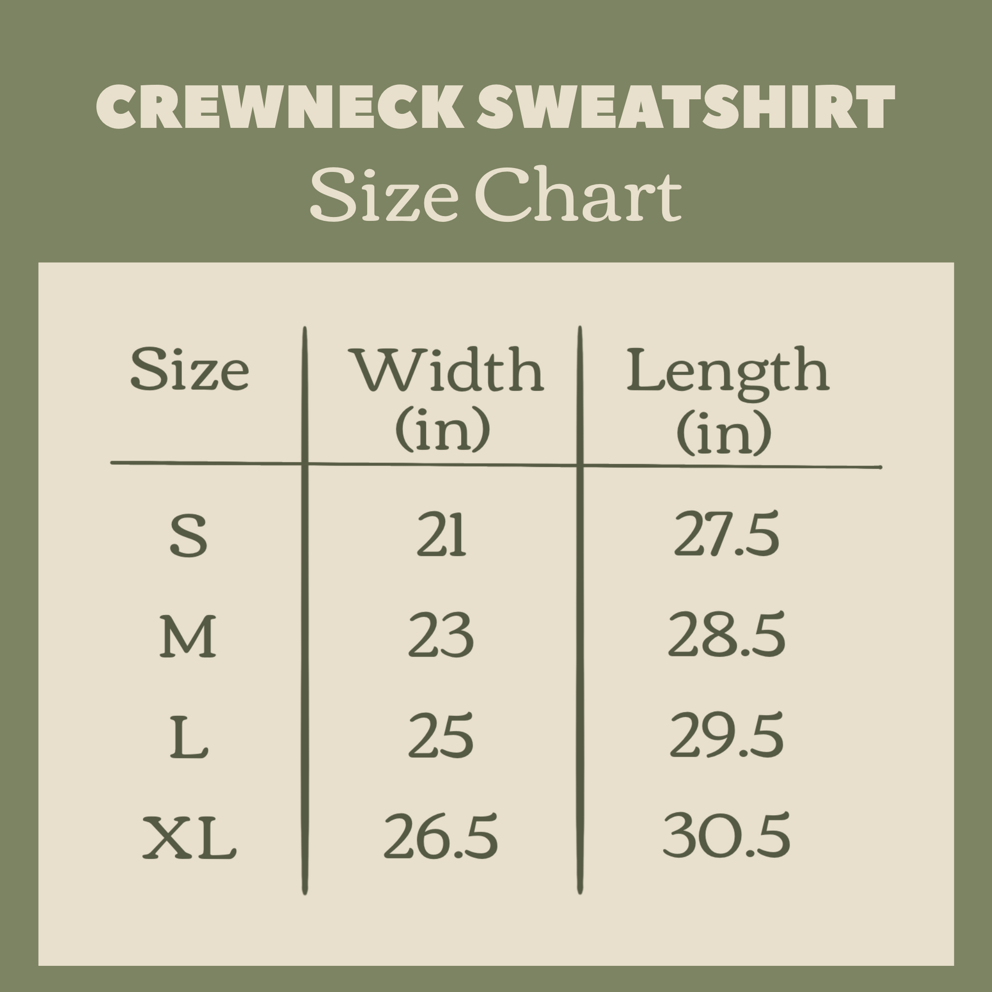 Crewneck Sweatshirt Size Chart