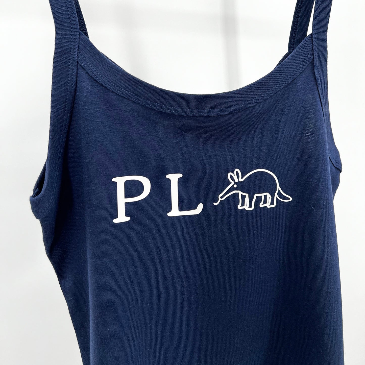 Navy blue crop top featuring funny vegan activism graphic PL-Anteater (Plant Eater)