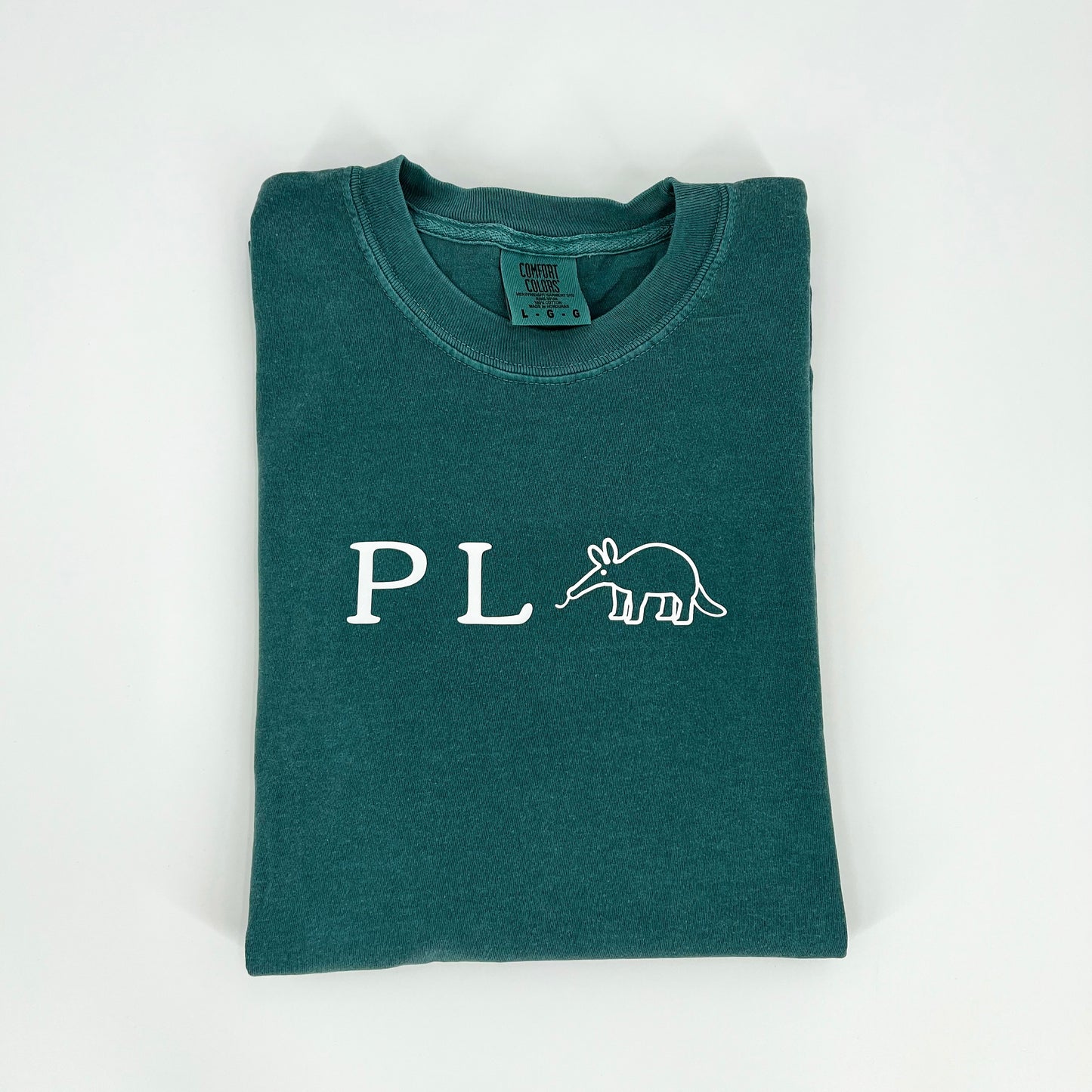 Blue vegan activism t-shirt featuring punny "P-L-Anteater" graphic