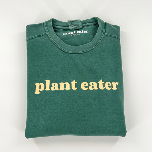 Plant Eater Vegan Activism Crewneck Sweatshirt in green with cream design