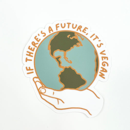 If There's A Future, It's Vegan Sticker - Hand holding Earth