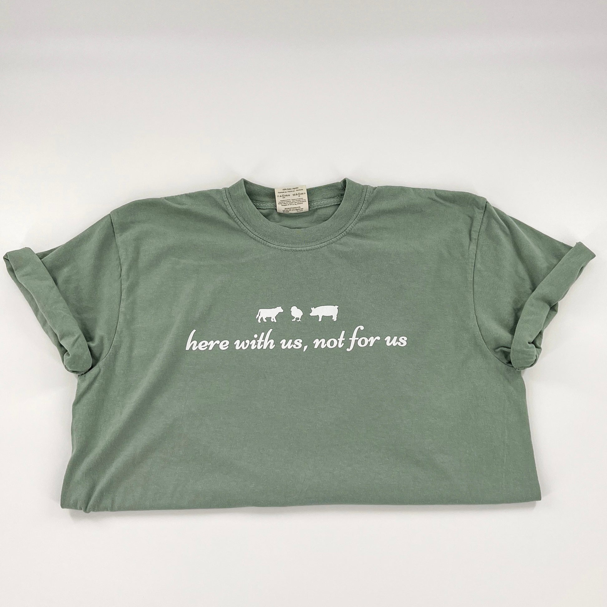 Here With Us, Not For Us Blue Vegan Activism Shirt