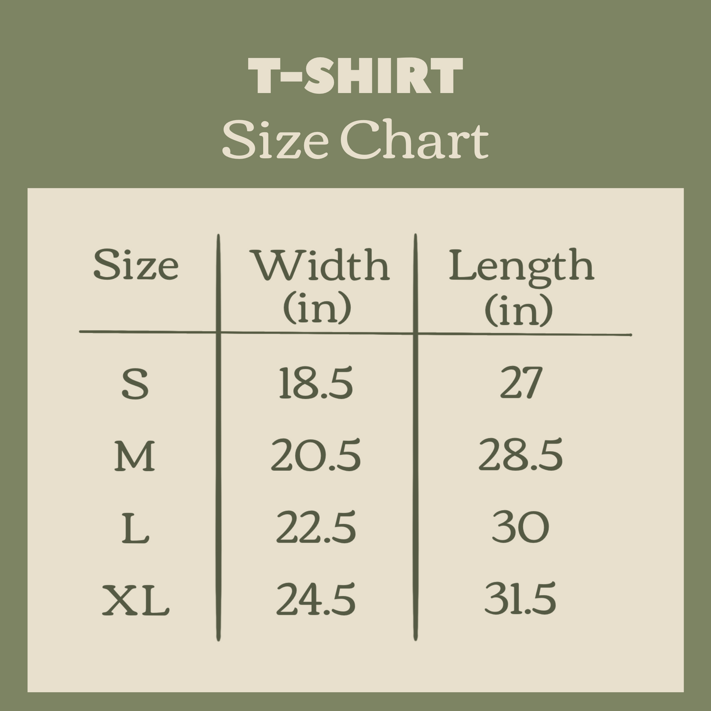 T-shirt Size Chart