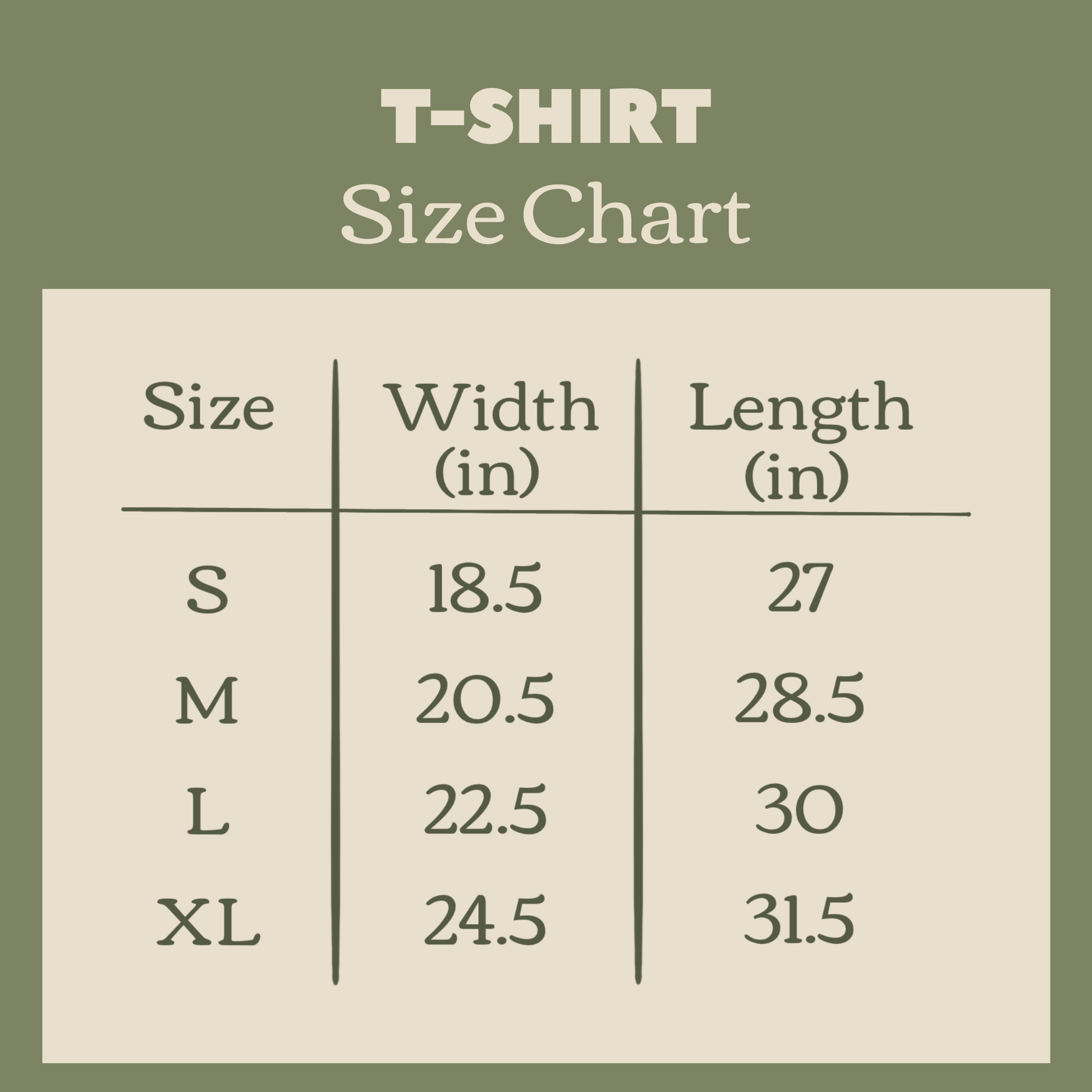 T-shirt Size Chart