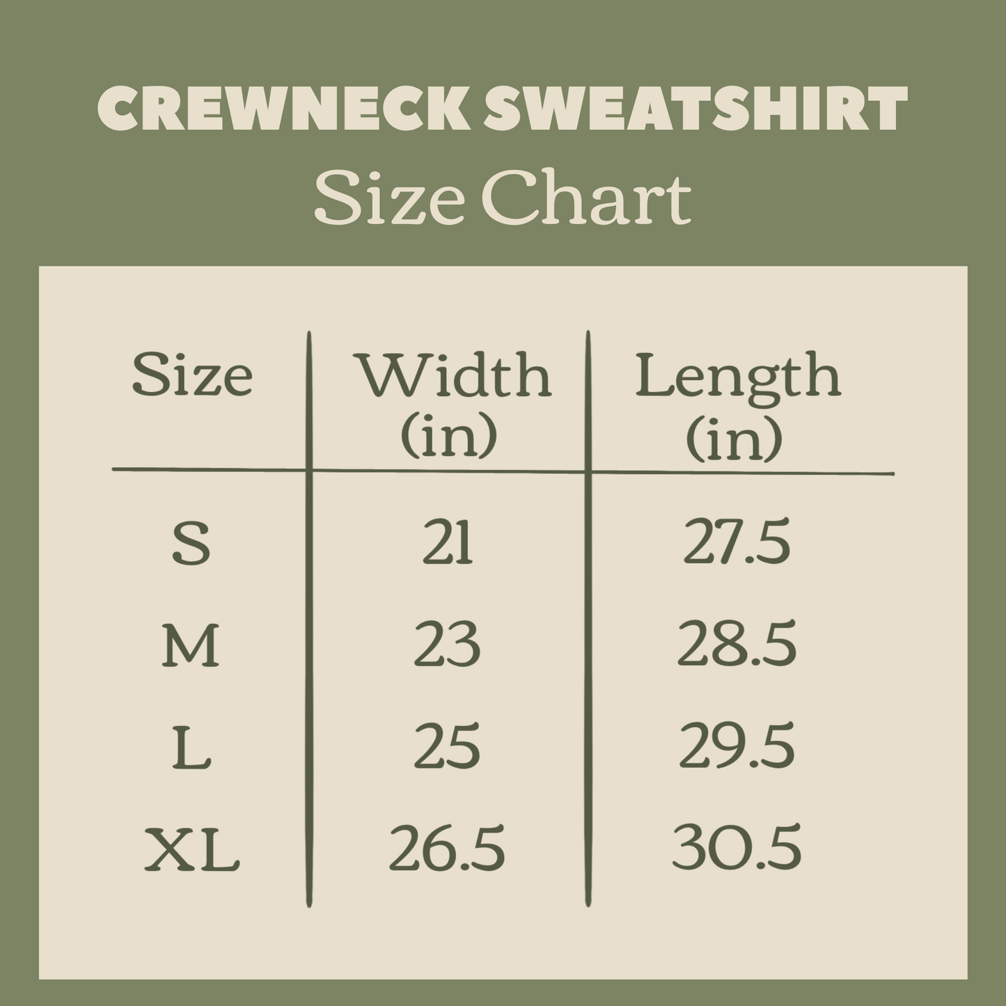 Crewneck Sweatshirt Size Chart